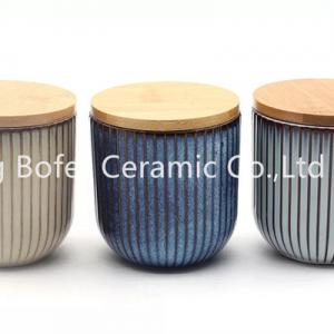 ceramic factory produce embossment reaction glaze mug with wood lid 